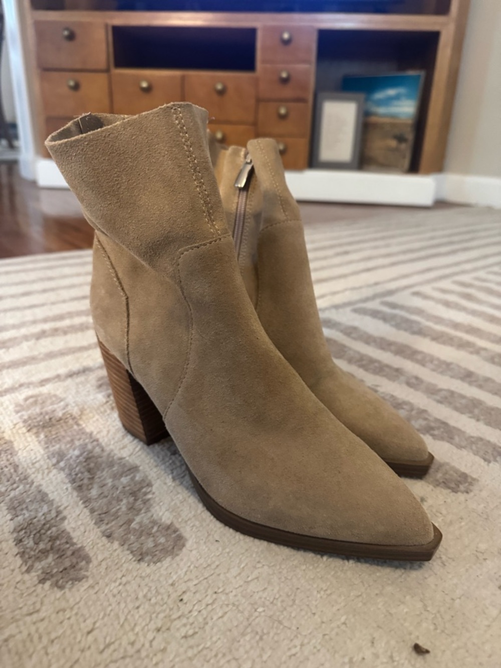 Steve Madden Suede Pointed-Toe Ankle Boots in Tan